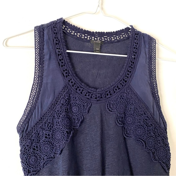 J. Crew Navy Blue Crochet Lace Silk Tank Top - Picture 2 of 7